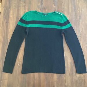 Lauren Ralph Lauren Ribbed Colorblock Top Women’s L Green Black Pullover